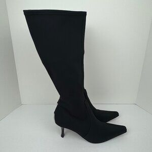 Donald J Pliner Pointed Toe Pull on Black Crepe Elastic Boot
